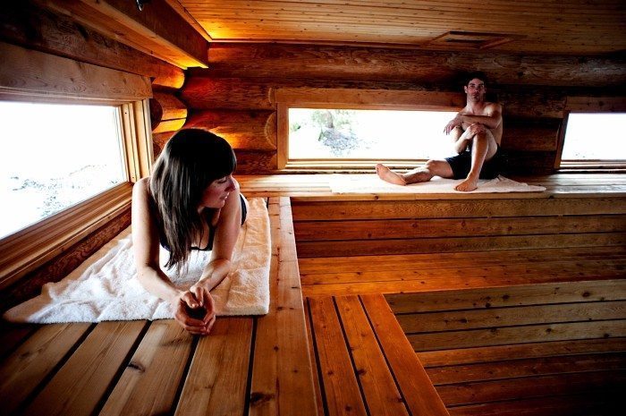 Sauna couple at the Scandinave Spa.