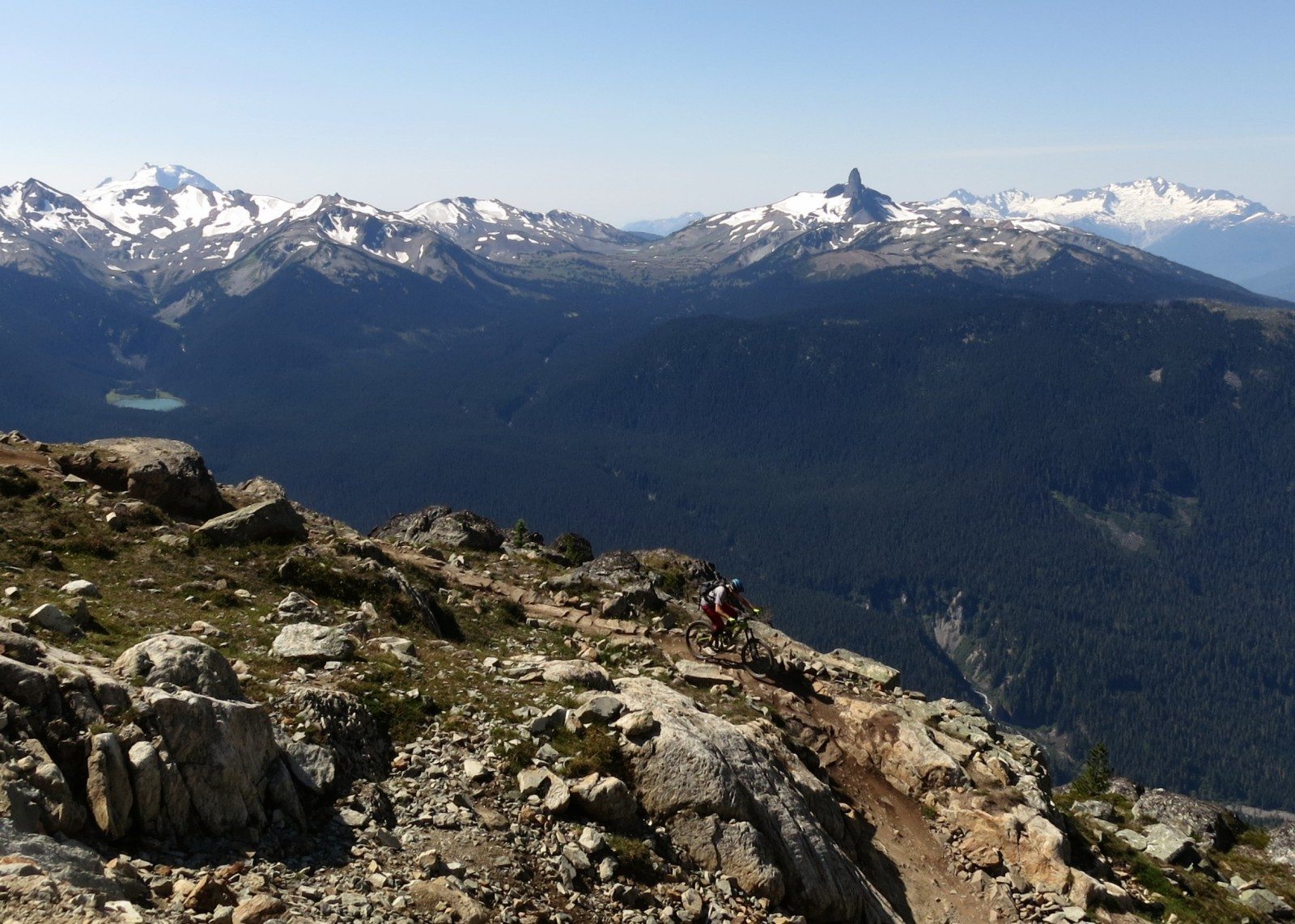 The Top of The World trail, with views of Black Tusk, at Whistler Mountain Bike Park.