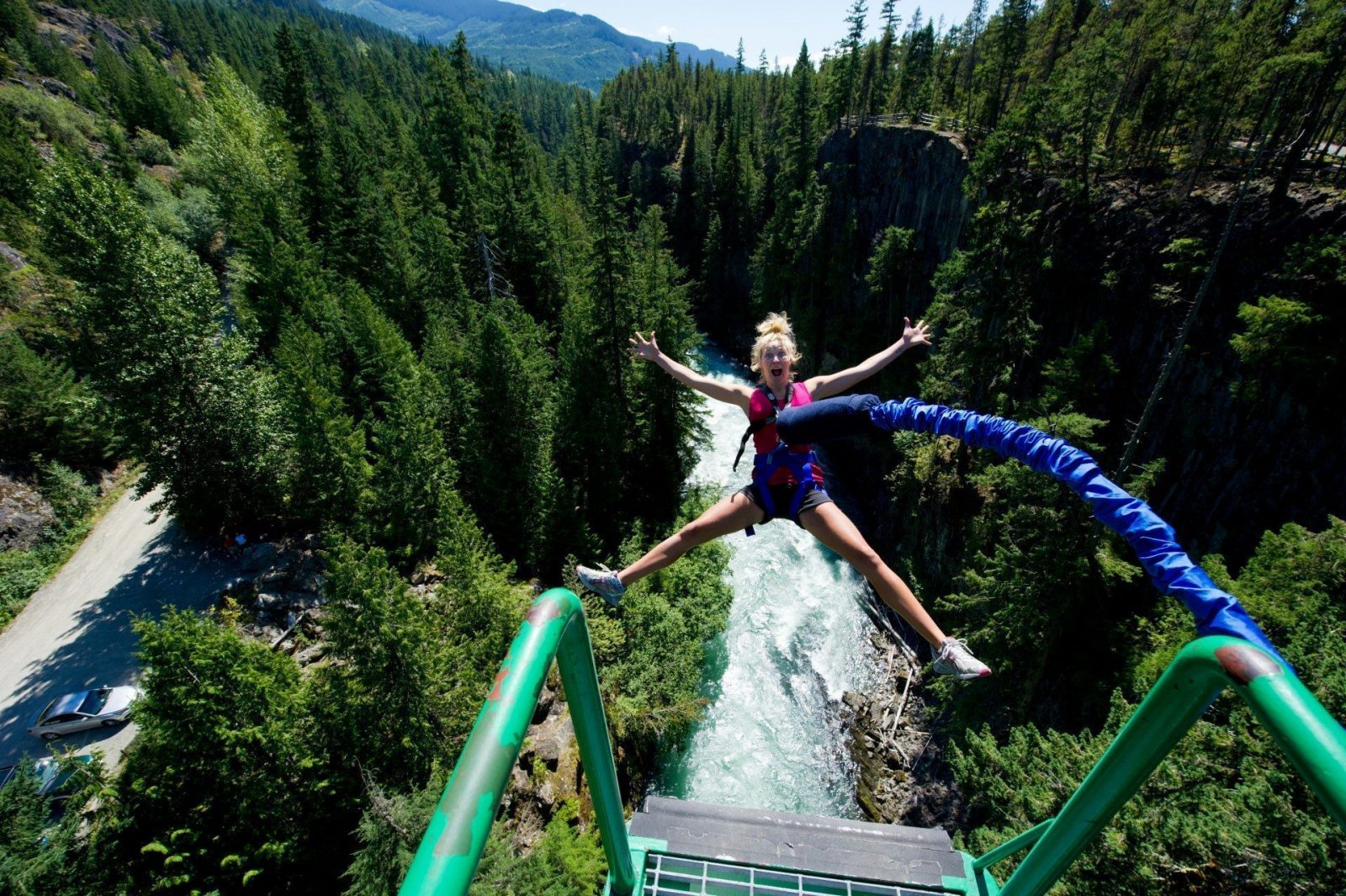 Mike Crane, Tourism Whistler, captures an excited tourist making the jump with Whistler Bungee. 