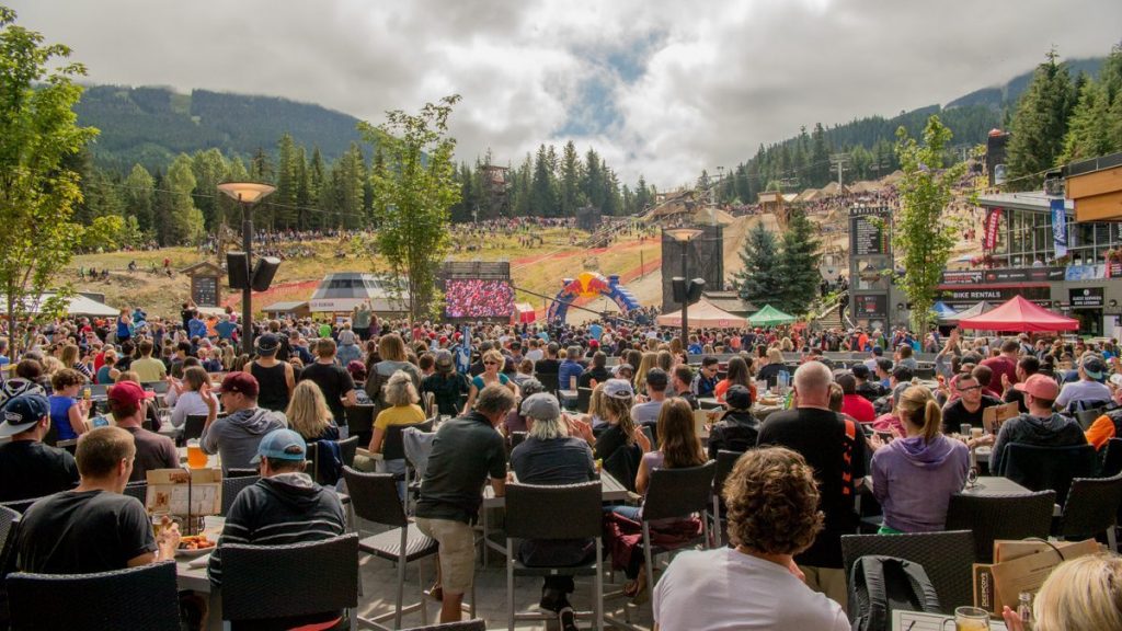 The action of Crankworx viewed from the Longhorn patio.