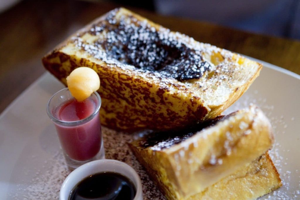 The caramelized banana chocolate stuffed French toast from Elements.