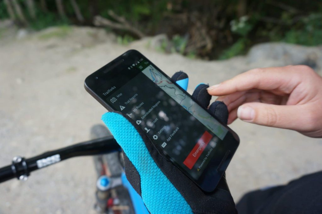 The Trailforks trail map mobile app.