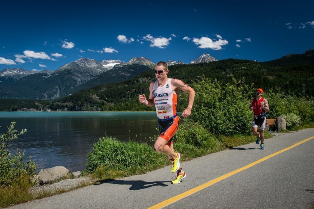 A competitor running during the Ironman Whistler.