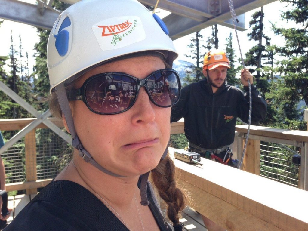 A nervous face from Lucy pre-zipline launch.