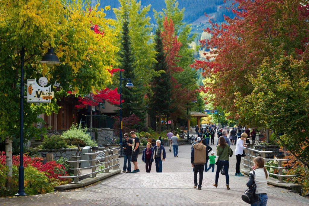Whistler fall activities include taking in the fall colours along the Village Stroll.