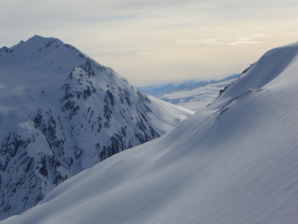 Pristine conditions a top two peaks in Valdez, Alaska.