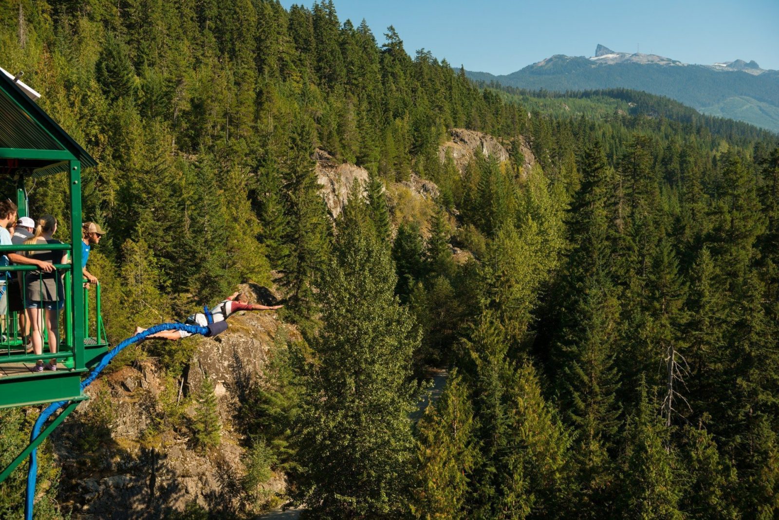 Taking the leap of faith with Whistler Bungee, as captured by Mike Crane, Tourism Whistler.
