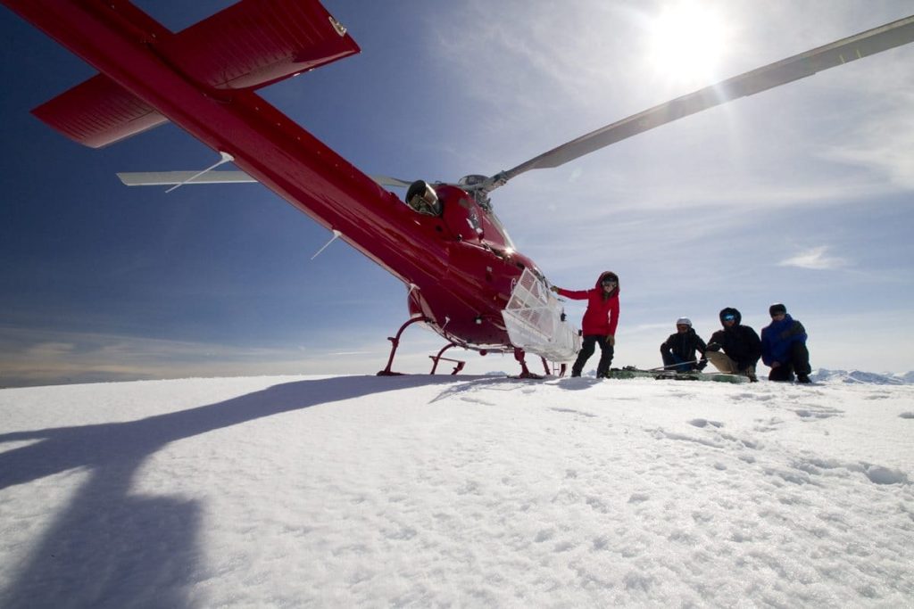 Unloading the chopper and ready to embark on a Whistler heli-ski adventure.