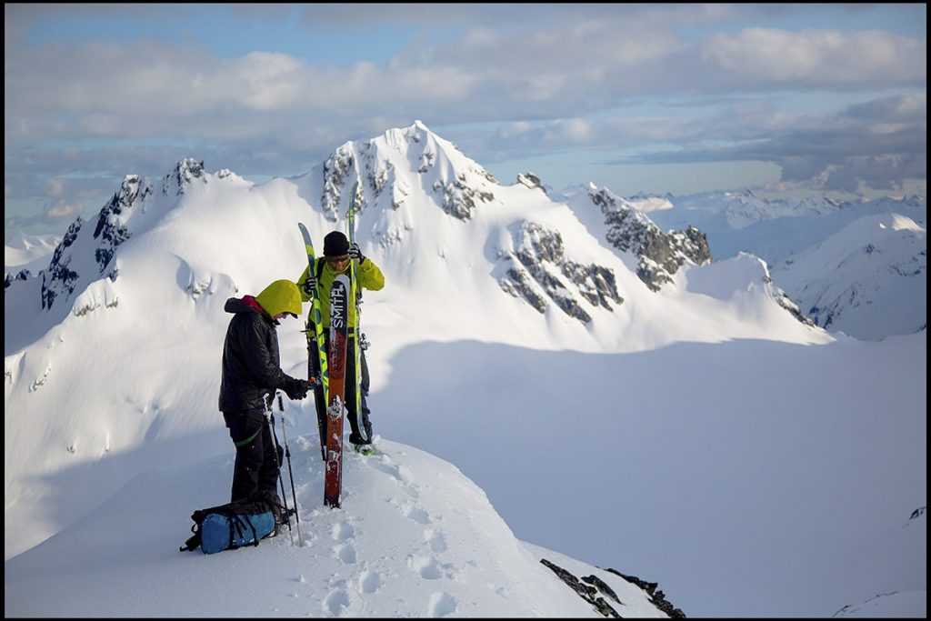 Skiers setting up to tackle Spearhead Traverse.